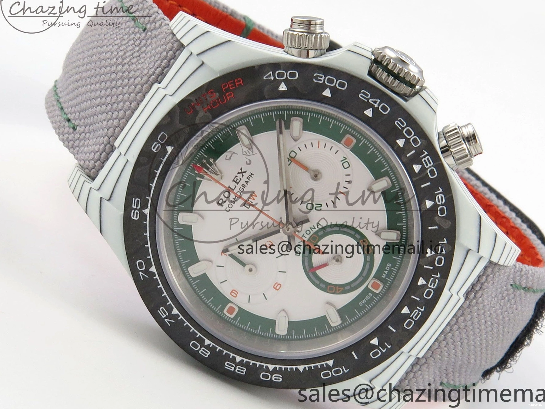 Grey Carbon Edition DIW on and White A7750 Nylon Case Daytona Strap Dial Bezel Green DIWF 0403